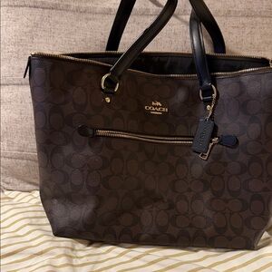 Coach Brown Signature Canvas Tote with Gold Hardware